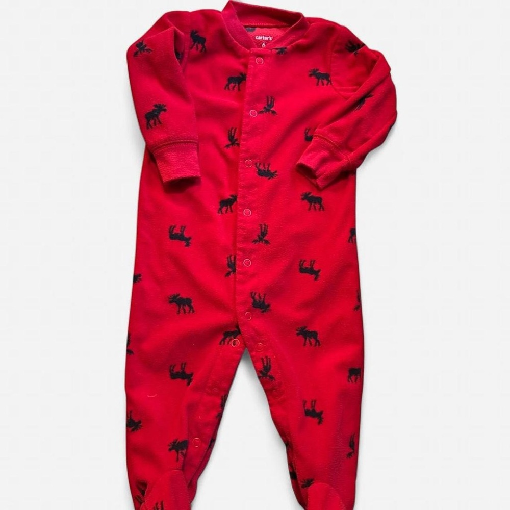 Cozy Red Moose Print footed sleeper